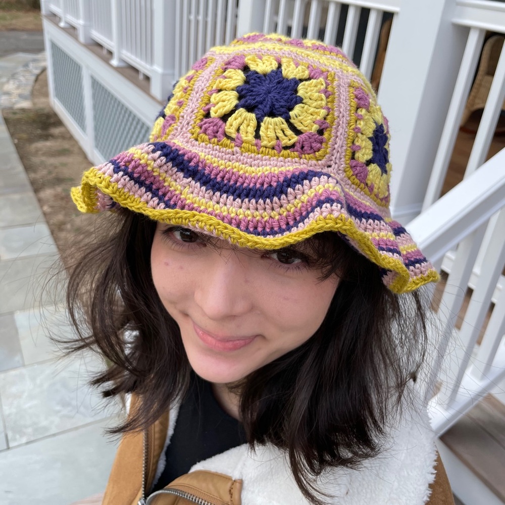Crochet floral springtime bucket hat handmade